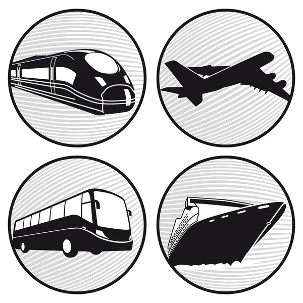 Autobus, barco, avión, tren — Vector de stock