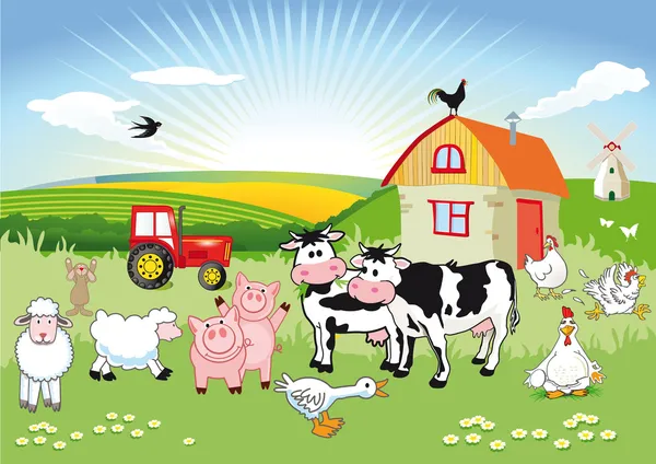 纸箱农场里的动物 — 图库矢量图片