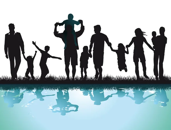 Šťastní rodiče s dětmi na vodě — Stockový vektor