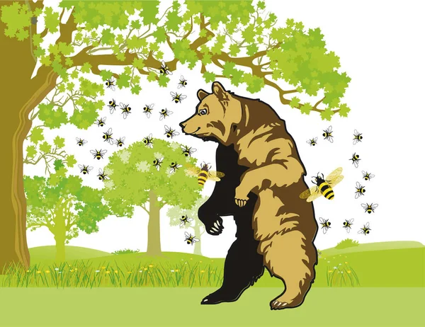 Μια Αρκούδα Μέλισσες Που Θέλει Μέλι Εικονογράφηση — Διανυσματικό Αρχείο