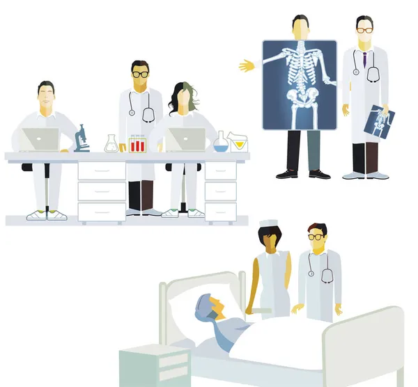 Servicio Médico Hospital Con Médicos Enfermeras Ilustración — Vector de stock