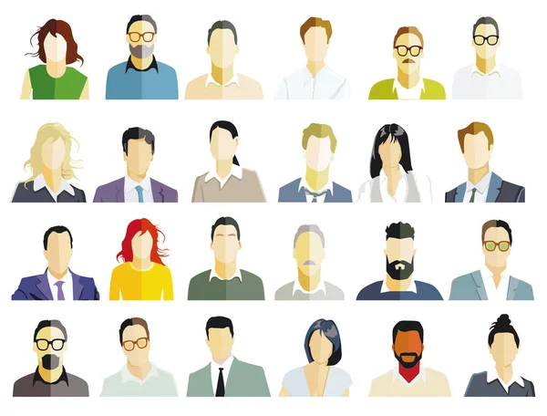Grupo Personas Retrato Caras Sobre Fondo Blanco Ilustración — Vector de stock