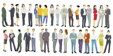 Beyaz arka planda izole edilmiş bir grup insan, resimleme