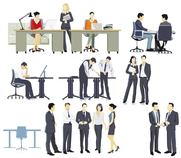 オフィスでの雇用と会議 ビジネスアドバイスイラスト — ストックベクタ