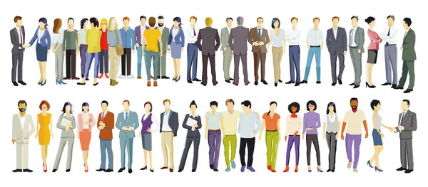 Beyaz bir arka planda izole edilmiş geniş bir insan grubu.