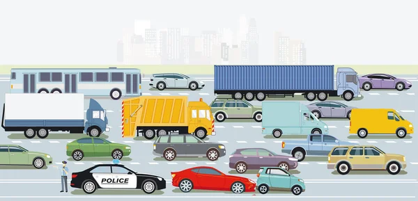 Kamyon ve yolcu arabalı otoyol, illüstrasyon