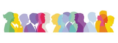 Profilde renkli yüzler, kalabalık çizimi