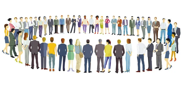 Large Group People Forming Circle Isolated White Background Illustration — стоковый вектор