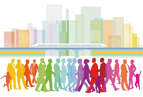 Gyalogosok Városban Emberek Csoport Illusztráció — Stock Vector