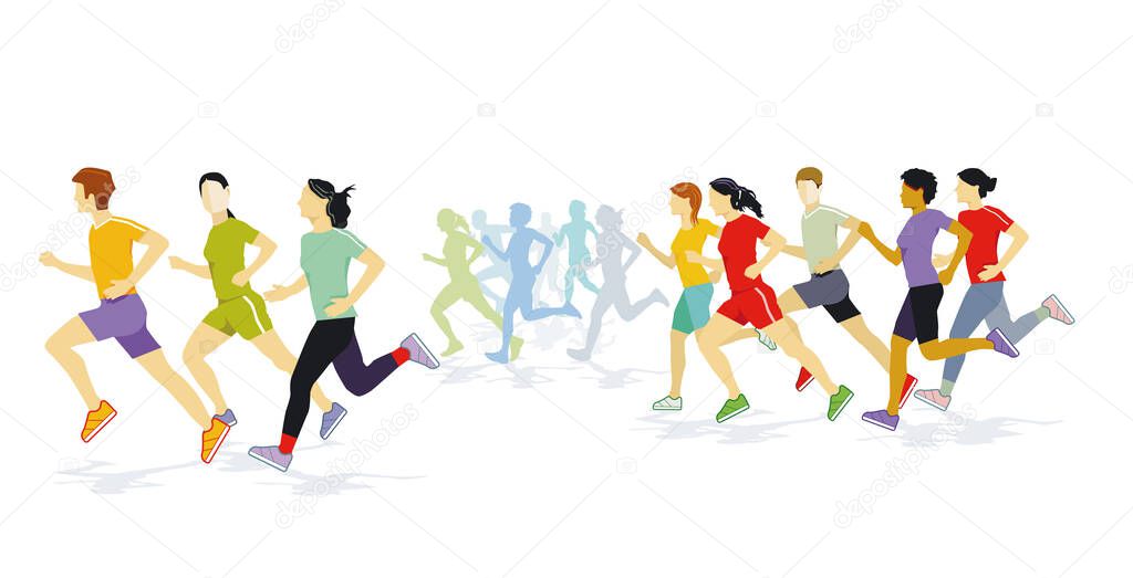 a group of athletes run illustration