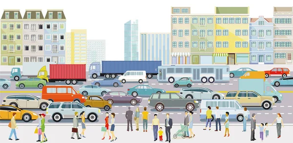 交通繁忙的大城市 卡车和客车 — 图库矢量图片