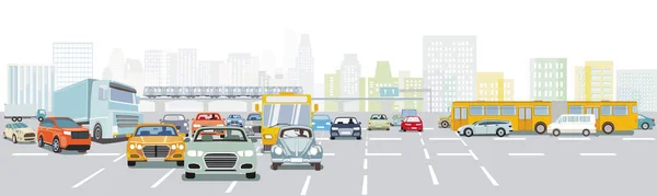 Grande Ville Avec Circulation Routière Dans Les Embouteillages Les Transports — Image vectorielle