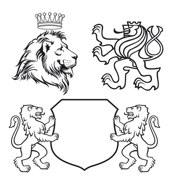 Lion Coat Arms Ασπίδες Απομονωμένες Λευκό Φόντο Απεικόνιση — Διανυσματικό Αρχείο