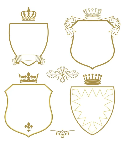 Brasão Armas Com Escudos Coroas Isoladas Sobre Fundo Branco Ilustração —  Vetores de Stock