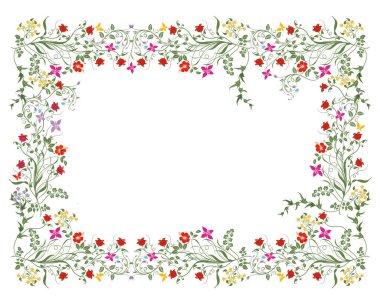 Çiçekler ve bitkiler sınır, izole illüstrasyon,