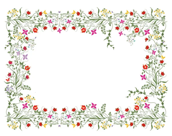 Çiçekler ve bitkiler sınır, izole illüstrasyon,