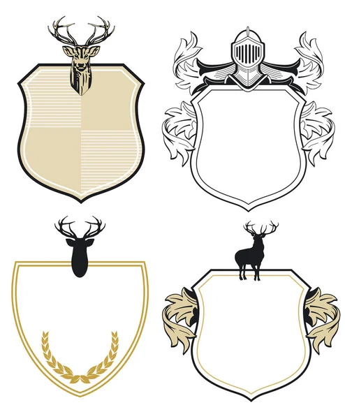 Blasons Boucliers Avec Cerfs Isolés Sur Fond Blanc Illustration — Image vectorielle