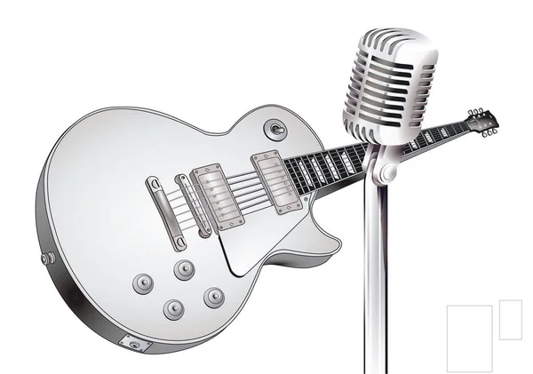 Guitare Instrument Musique Microphone Isolés Sur Illustration Blanche — Image vectorielle