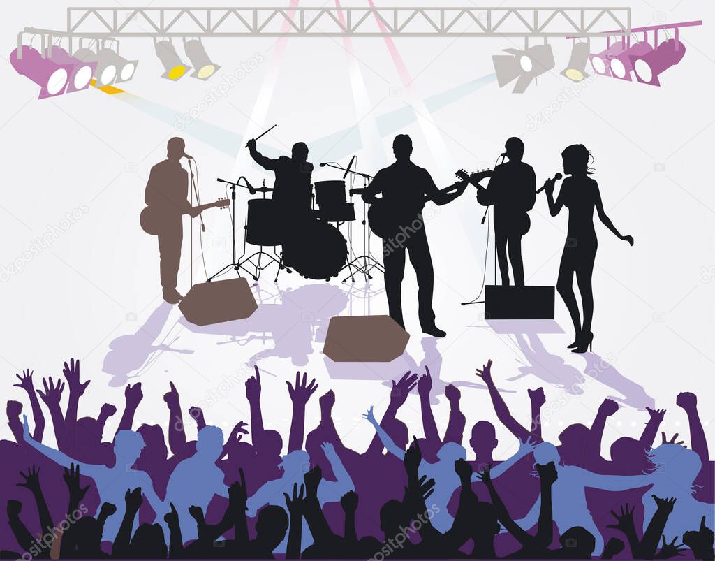 Music band at a concert, illustration