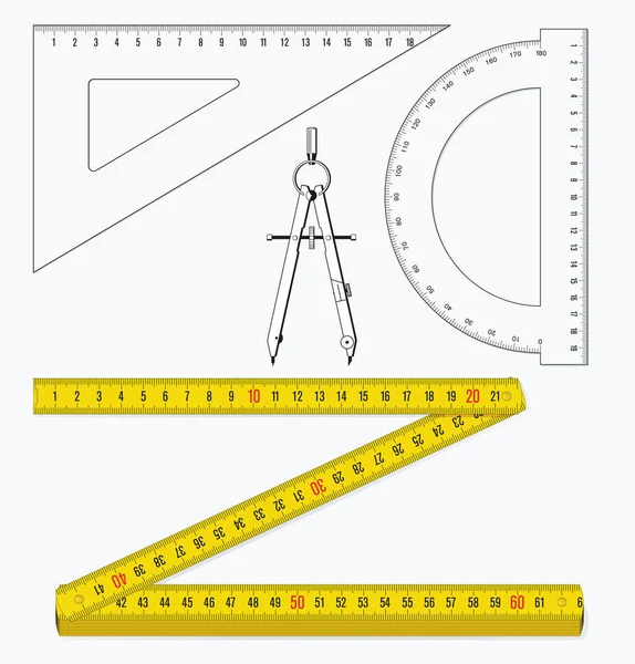 Measuring Instruments Rulers Folding Rule Isolated White Illustration — Stock Vector