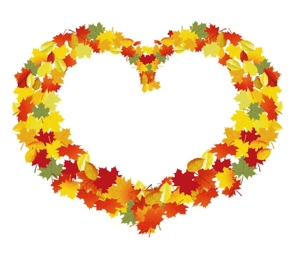 Autumn Leaves Heart Shape Illustration White Background — Stock Vector