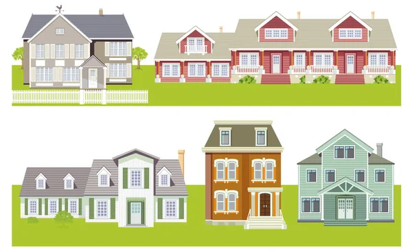 Häuser Und Mehrfamilienhäuser Landhäuser Holzhäuser Einfamilienhäuser Illustration — Stockvektor