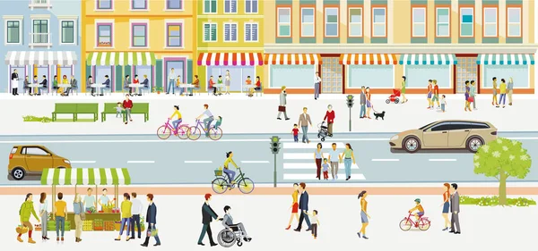 City Life Restaurants Pedestrians People Leisure Illustration — ストックベクタ