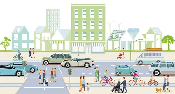 Stadtsilhouette Mit Nachhaltiger Entwicklung Illustration — Stockvektor