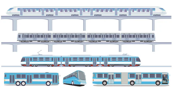 Transporte Por Trem Ônibus Transporte Público Conjunto Ilustração — Vetor de Stock