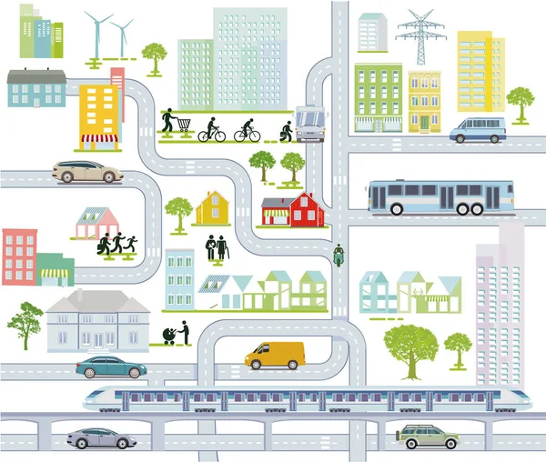 City Map Road Traffic Houses Information Illustration — Stock Vector