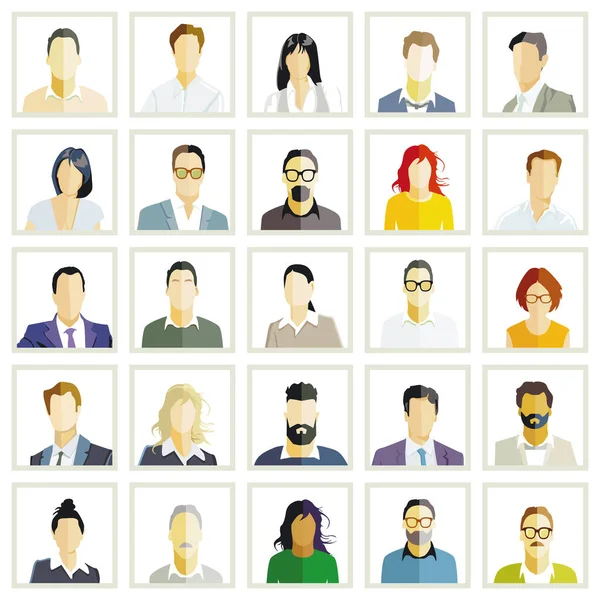 Gruppe Von Menschen Porträt Gesichter Isoliert Auf Weißem Hintergrund Illustration — Stockvektor