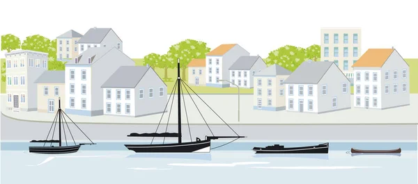 Illustration Des Navires Dans Les Petits Ports — Image vectorielle