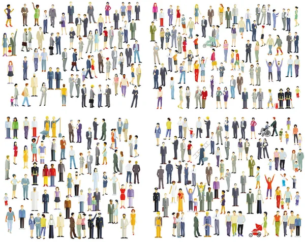 Grand Groupe Personnes Ensemble Isolées Sur Fond Blanc Illustration — Image vectorielle