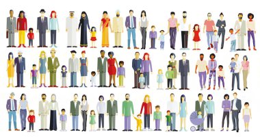 Large group of ethnic people, isolated on white background. illustration