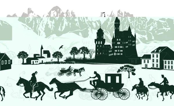 Knight Castle Rider Carriage Illustration – Stock-vektor