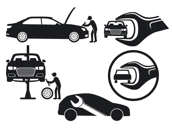 Auto Reparatie Met Auto Monteur Illustratie — Stockvector