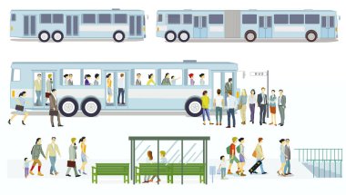 Otobüs durağı olan toplu taşıma, vektör illüstrasyonu