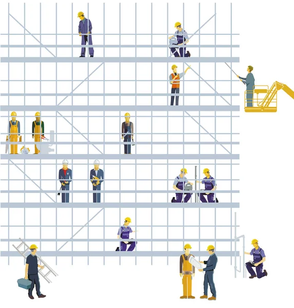 Handyman Builder Scaffolding Isolated White Illustration —  Vetores de Stock