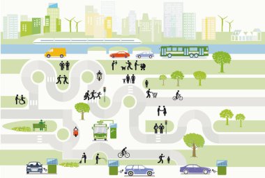 Cityscape with Alternative Energy Sources City Map, Illustration