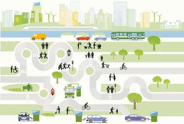 Cityscape Alternative Energy Sources City Map Illustration — Archivo Imágenes Vectoriales