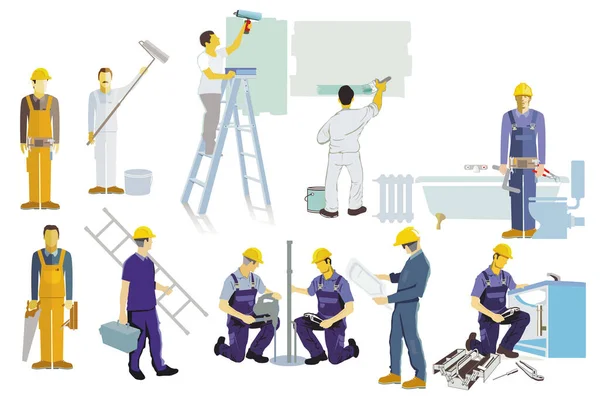Handyman Builder Renovating House Illustration — ストックベクタ