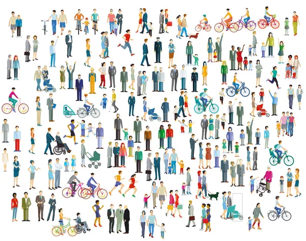 Large Group People Families White Background Illustration — Stok Vektör