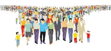 People and families gather together and protest on the street isolated on white background. illustration