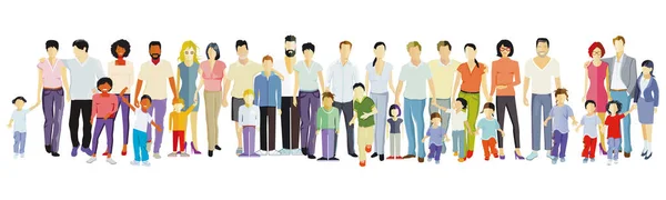 Pais Filhos Grupos Familiares Isolados Sobre Branco Ilustração —  Vetores de Stock