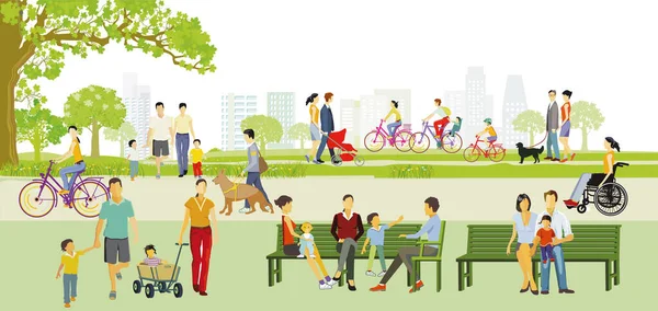 Familienerholung Park Und Radfahren Illustration — Stockvektor