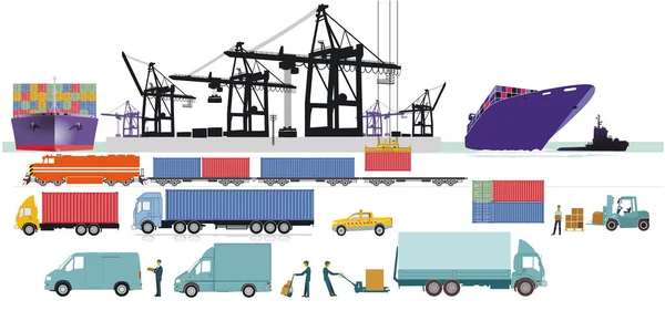 物流和航运 集装箱运输 港口说明 — 图库矢量图片
