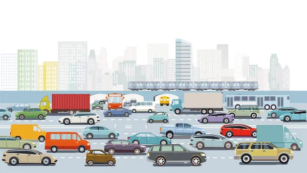 Autos Auf Der Kreuzung Stau Der Großstadt Illustration — Stockvektor