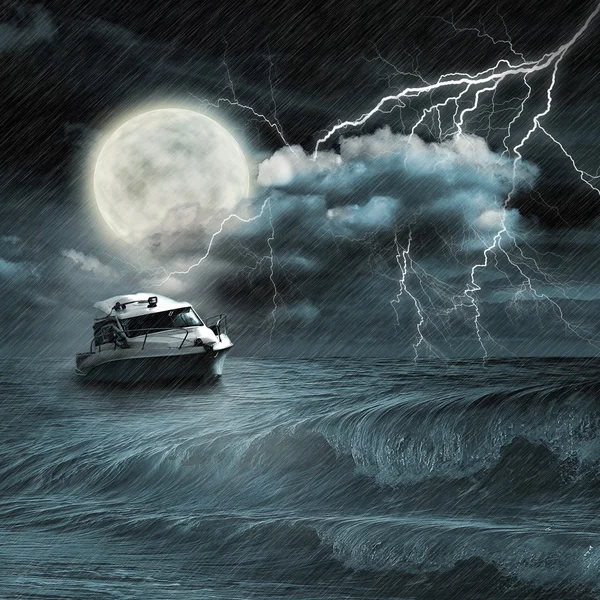 Boat in storm ocean