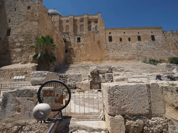 Davidson Center Archaeological Park South Wall Temple Mount Stairs Pilgrims — 스톡 사진