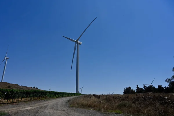 Three Bladed Wind Turbine Installed Golan Plateau Northern Israel — Fotografia de Stock